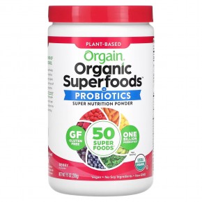 Orgain, Organic Superfoods, с пробиотиками, суперпитательный порошок, ягодный вкус, 280 г (9,9 унции) - описание