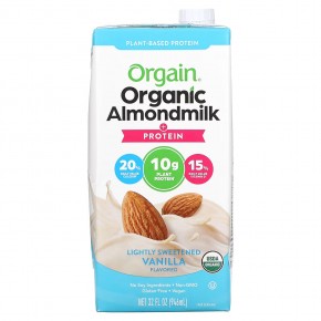 Orgain, Plant-Based, Organic Almondmilk  + Protein, Lightly Sweetened Vanilla, 32 fl oz (946 ml) в Москве - eco-herb.ru | фото