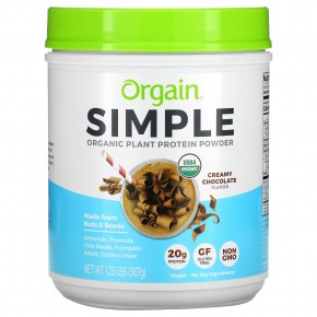 Orgain, Simple, растительный протеиновый порошок, сливочный шоколад, 567 г (1,25 фунта) - описание