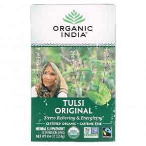 Organic India, Чай с туласи, оригинальный, без кофеина, 18 пакетиков, 32,4 г (1,14 унции) - описание