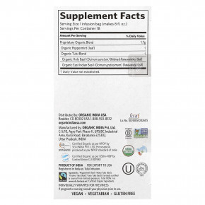 Organic India, чай тулси с перечной мятой, без кофеина, 18 пакетиков для заваривания, 30,6 г (1,08 унции) в Москве - eco-herb.ru | фото