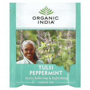 Organic India, чай тулси с перечной мятой, без кофеина, 18 пакетиков для заваривания, 30,6 г (1,08 унции) в Москве - eco-herb.ru | фото