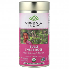 Organic India, чай тулси с сладкой розой, без кофеина, 100 г (3,5 унции) - описание