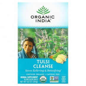 Organic India, Очищающий чай с тулси, без кофеина, 18 пакетиков, 28,8 г (1,02 унции) - описание