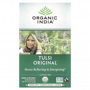 Organic India, оригинальный чай тулси, без кофеина, 18 пакетиков для заваривания, 32,4 г (1,14 унции) - описание