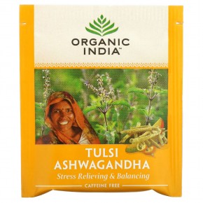 Organic India, Tulsi Tea, Ашваганда, без кофеина, 18 пакетиков для настоя, 1,27 унции (36 г) в Москве - eco-herb.ru | фото