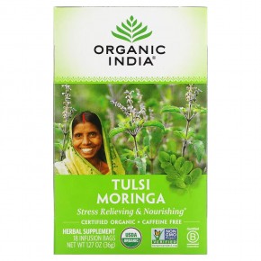 Organic India, Tulsi Tea, Moringa, без кофеина, 18 пакетиков для настоя, 1,27 унции (36 г) в Москве - eco-herb.ru | фото