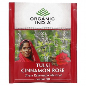 Organic India, Tulsi Tea, роза с корицей, без кофеина, 18 пакетиков для заваривания, 32,4 г (1,14 унции) в Москве - eco-herb.ru | фото