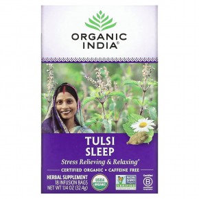 Organic India, Чай с тулси для сна, без кофеина, 18 пакетиков, 32,4 г (1,14 унции) - описание