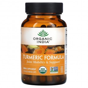 Organic India, Turmeric Formula, куркума, поддержка подвижности и здоровья суставов, 90 растительных капсул - описание