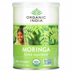 Organic India, зеленые суперфуды, моринга, 226 г (8 унций) - описание | фото