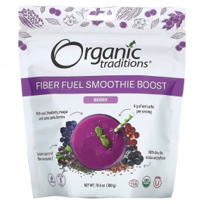 Organic Traditions, Fiber Fuel Smoothie Boost, ягодный, 300 г (10,6 унции) - описание