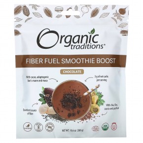 Organic Traditions, Fiber Fuel Smoothie Boost, шоколад, 300 г (10,6 унции) - описание