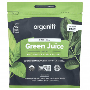 Organifi, Original Green Juice, 15 дорожных пакетиков, 139,5 г (4,95 унции) - описание | фото