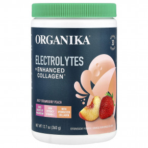 Organika, Electrolytes + Enhanced Collagen ™, сочная клубника и персик, 360 г (12,7 унции) - описание | фото