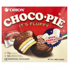 Orion, Choco Pie® with Marshmallow Filling, 12 Individual Packages, 16.5 oz (468 g) - описание | фото