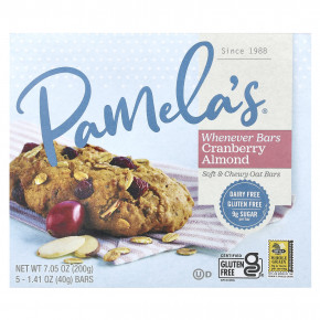 Pamela's Products, Wheever Bars, овсяные батончики с клюквой и миндалем, 5 батончиков по 40 г (1,41 унции) в Москве - eco-herb.ru | фото