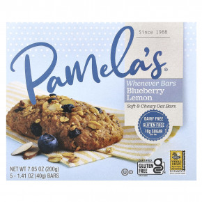 Pamela's Products, Whenever, овсяные батончики, со вкусом голубики и лимона, 5 шт. по 40 г (1,41 унции) - описание