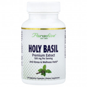 Paradise Herbs, Базилик священный, 60 вегетарианских капсул (250 мг на капсулу) - описание | фото