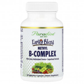 Paradise Herbs, Earth's Blend, комплекс метилированных витаминов группы B, 60 вегетарианских капсул - описание | фото