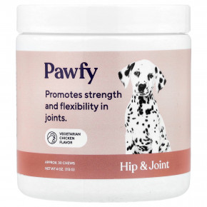 Pawfy, Hip & Joint, от 6 месяцев, вегетарианская курица, 30 жевательных таблеток, 113 г (4 унции) - описание | фото