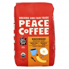 Peace Coffee, Birchwood Breakfast Blend, органический кофе, зерновой, средняя обжарка, 340 г (12 унций) в Москве - eco-herb.ru | фото