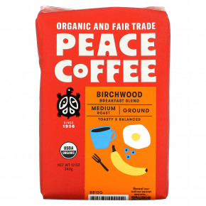 Peace Coffee, Organic Birchwood Breakfast Blend, Ground, Medium Roast, 12 oz (340 g) в Москве - eco-herb.ru | фото