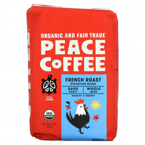 Peace Coffee, Organic French Roast, Dark Roast, Whole Bean, 12 oz (340 g) - описание | фото