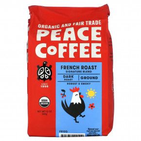 Peace Coffee, Organic French Roast, Signature Blend, Ground, Dark Roast, 12 oz (340 g) - описание