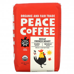 Peace Coffee, Organic French Roast, Whole Bean, Dark Roast, Decaf, 12 oz (340 g) - описание | фото