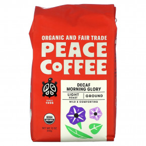 Peace Coffee, Organic Morning Glory, Ground, Light Roast, Decaf, 12 oz (340 g) в Москве - eco-herb.ru | фото