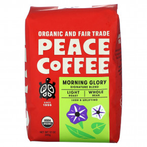 Peace Coffee, Organic Morning Glory, Signature Blend, Whole Bean, Light Roast, 12 oz (340 g) в Москве - eco-herb.ru | фото