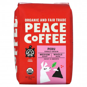 Peace Coffee, Organic Peru, Whole Bean, Medium Roast, 12 oz (340 g) в Москве - eco-herb.ru | фото