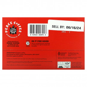 Peace Coffee, Organic Tree Hugger, темная обжарка, 12 стручков по 9,25 г (0,32 унции) в Москве - eco-herb.ru | фото