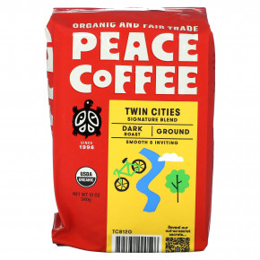 Peace Coffee, Organic Twin Cities, Signature Blend, Ground, Dark Roast, 12 oz (340 g) - описание