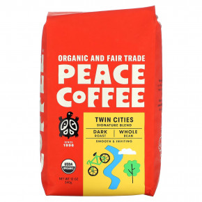 Peace Coffee, Organic Twin Cities, Whole Bean, Dark Roast, 12 oz (340 g) в Москве - eco-herb.ru | фото