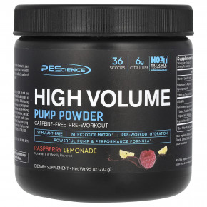 PEScience, High Volume, Pump Powder, High Volume, Pump Powder, без кофеина, малиновый лимонад, 270 г (9,5 унции) - описание | фото