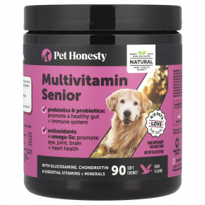 Pet Honesty, Multivitamin Senior, для взрослых собак, утка, 90 жевательных таблеток, 270 г (9,5 унции) - описание
