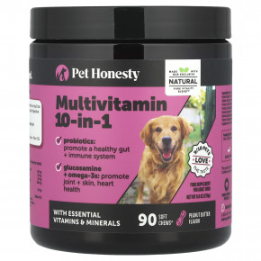 Pet Honesty, Мультивитамины 10 в 1, для взрослых собак, арахисовая паста, 90 жевательных таблеток, 270 г (9,5 унции) - описание