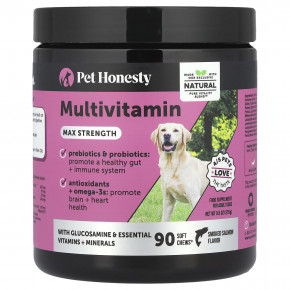 Pet Honesty, Мультивитамины, максимальная сила действия, для взрослых собак, с копченым лососем, 90 жевательных таблеток, 270 г (9,5 унции) - описание
