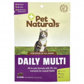 Pet Naturals, Daily Multi, мультивитаминная добавка, для кошек всех размеров, 30 жевательных таблеток, 37,5 г (1,32 унции) - описание | фото