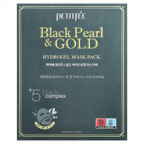 Petitfee, гидрогелевая маска для лица с черным жемчугом и золотом, 5 шт. по 32 г (1,12 унции) в Москве - eco-herb.ru | фото