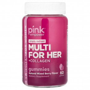 Pink, Multi For Her + Collagen Gummies, натуральное ягодное ассорти, 60 жевательных таблеток в Москве - eco-herb.ru | фото