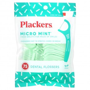 Plackers, Micro Line, зубная нить, свежая мята, 75 шт. - описание