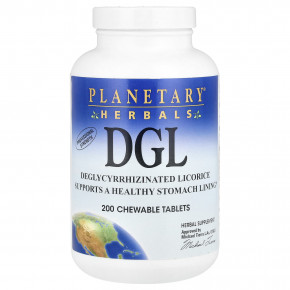 Planetary Herbals, DGL, 380 мг, 200 жевательных таблеток - описание