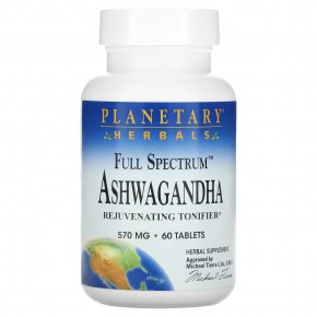 Planetary Herbals, Ашвагандха полного спектра действия, 570 мг, 60 таблеток - описание