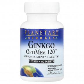 Planetary Herbals, Ginkgo OptiMem 120 ™, 120 мг, 60 таблеток в Москве - eco-herb.ru | фото