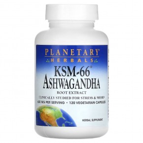 Planetary Herbals, KSM-66® экстракт корня ашваганды, 600 мг, 120 вегетарианских капсул (300 мг на капсулу) в Москве - eco-herb.ru | фото