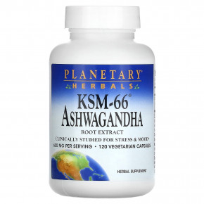 Planetary Herbals, KSM-66® экстракт корня ашваганды, 600 мг, 120 вегетарианских капсул (300 мг на капсулу) - описание