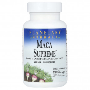 Planetary Herbals, Maca Supreme ™, 600 мг, 50 капсул - описание | фото